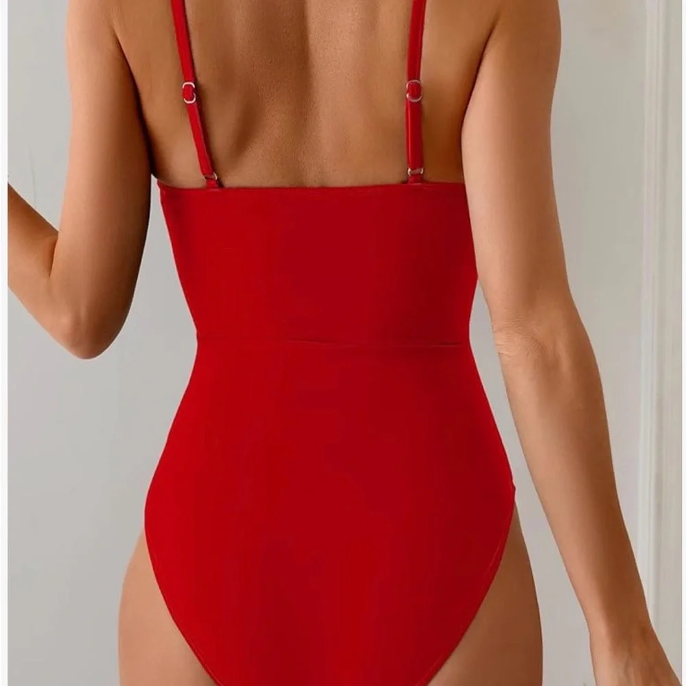 Stylish Red Cut-Out Women's One Piece Swimsuit